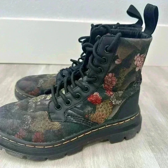 Rare Dr Martens Womens Size 5 Floral Canvas Rubbery T Ankle Boots Grunge - Picture 3 of 11